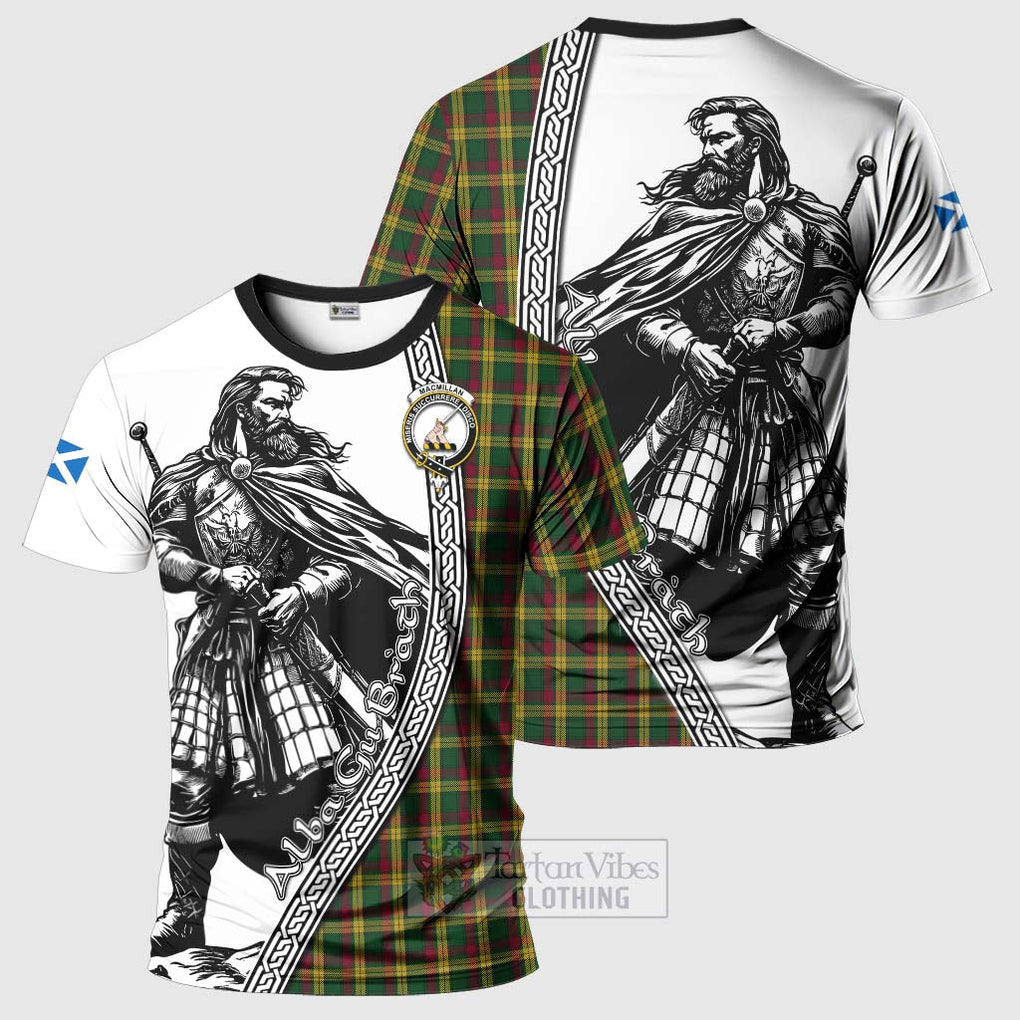 Tartan Vibes Clothing MacMillan (McMillan) Tartan Clan Crest T-Shirt with Highlander Warrior Celtic Style