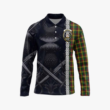 MacMillan (McMillan) Tartan Long Sleeve Polo Shirt with Family Crest Cross Sword Thistle Celtic Vibes