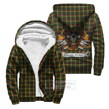 MacMillan (McMillan) Tartan Sherpa Hoodie with Family Crest and Bearded Skull Holding Bottles of Whiskey