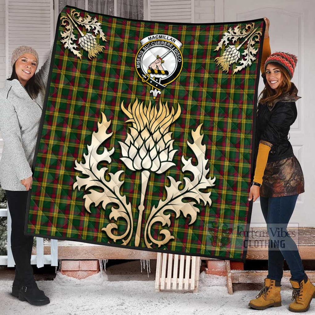 Tartan Vibes Clothing MacMillan (McMillan) Tartan Quilt with Family Crest and Golden Thistle Style