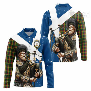 MacMillan (McMillan) Tartan Long Sleeve Polo Shirt with Family Crest Scottish Bagpiper Vibes