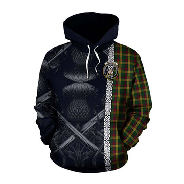 MacMillan (McMillan) Tartan Cotton Hoodie with Family Crest Cross Sword Thistle Celtic Vibes