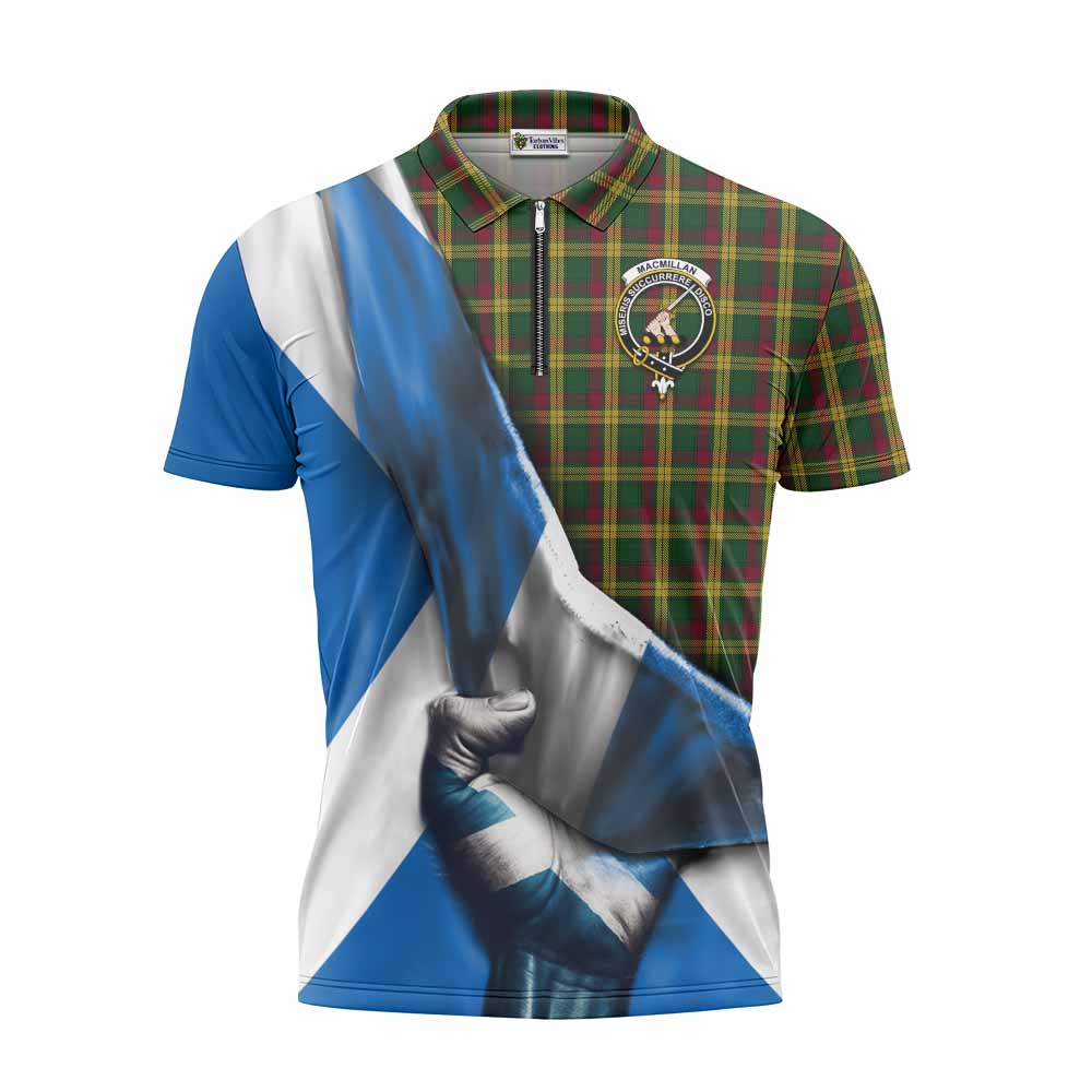 Tartan Vibes Clothing MacMillan (McMillan) Tartan Zipper Polo Shirt with Family Crest Scotland Patriotic Style