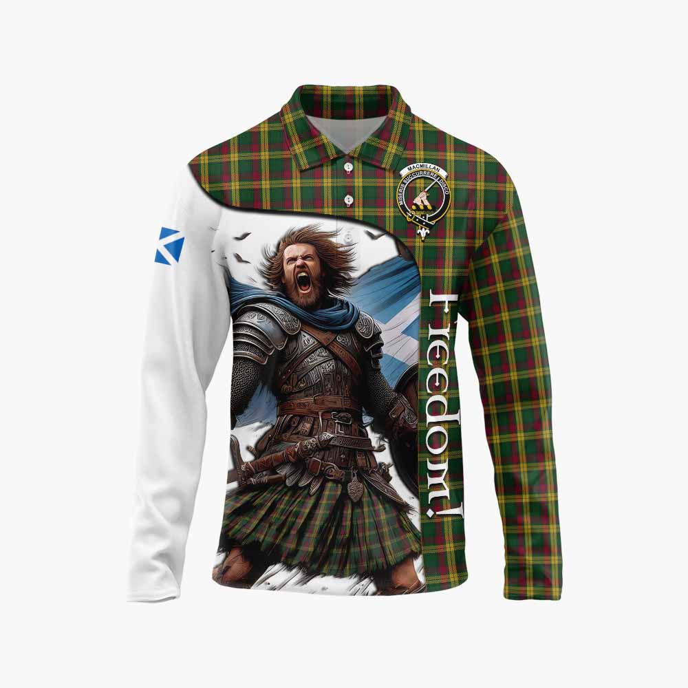 Tartan Vibes Clothing MacMillan (McMillan) Crest Tartan Long Sleeve Polo Shirt Inspired by the Freedom of Scottish Warrior