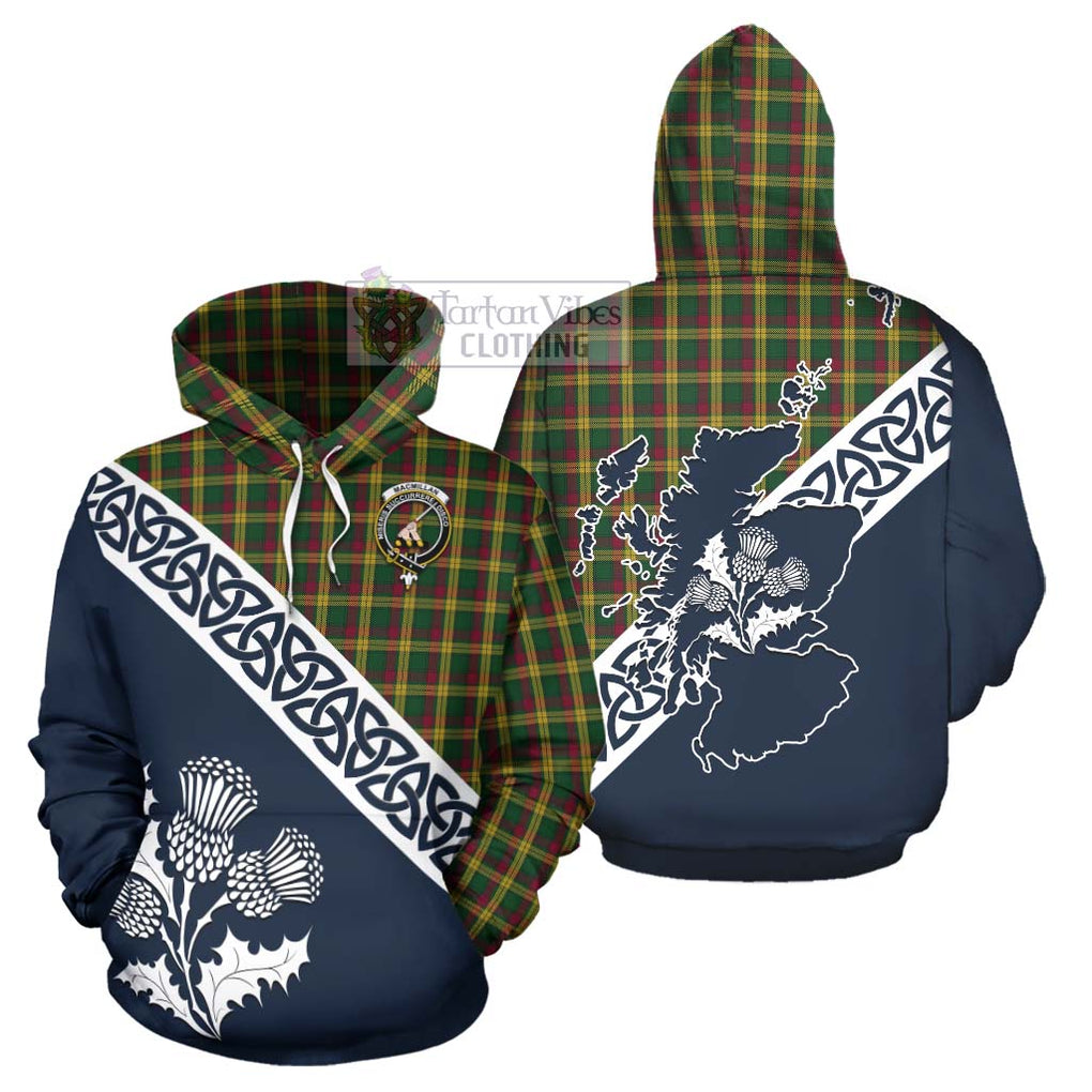 Tartan Vibes Clothing MacMillan (McMillan) Tartan Hoodie Featuring Thistle and Scotland Map