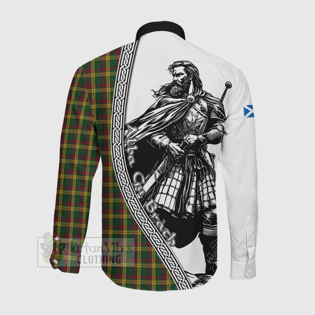 MacMillan (McMillan) Tartan Clan Crest Long Sleeve Button Shirt with Highlander Warrior Celtic Style Men's Shirt - Tartan Vibes Clothing