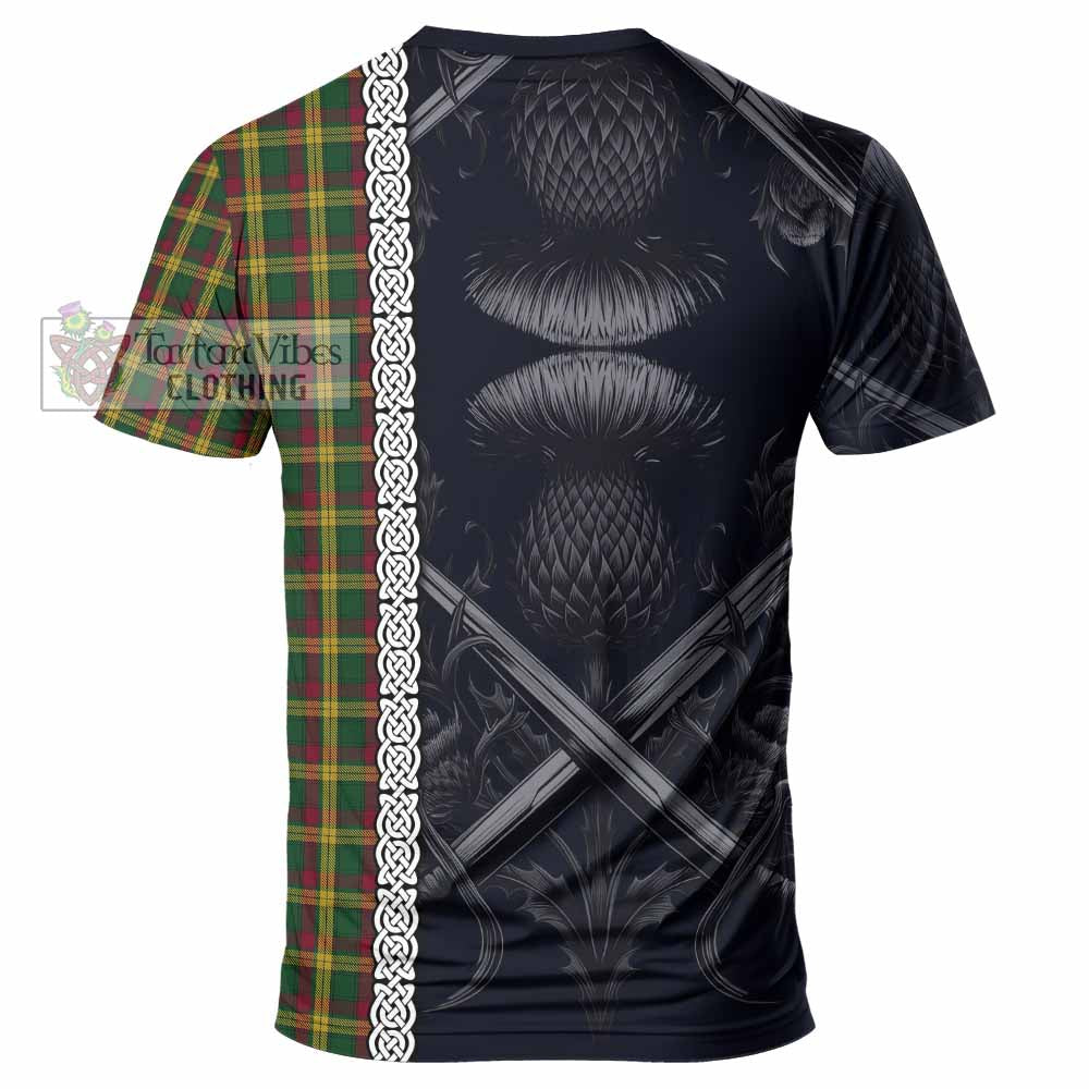 Tartan Vibes Clothing MacMillan (McMillan) Tartan T-Shirt with Family Crest Cross Sword Thistle Celtic Vibes