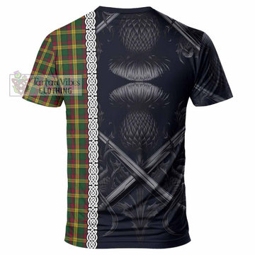 MacMillan (McMillan) Tartan T-Shirt with Family Crest Cross Sword Thistle Celtic Vibes