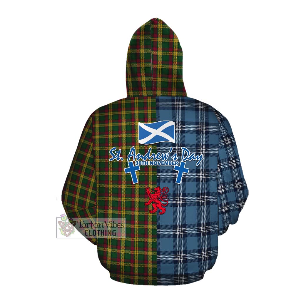 Tartan Vibes Clothing MacMillan (McMillan) Tartan Cotton Hoodie Happy St. Andrew's Day Half Tartan Style