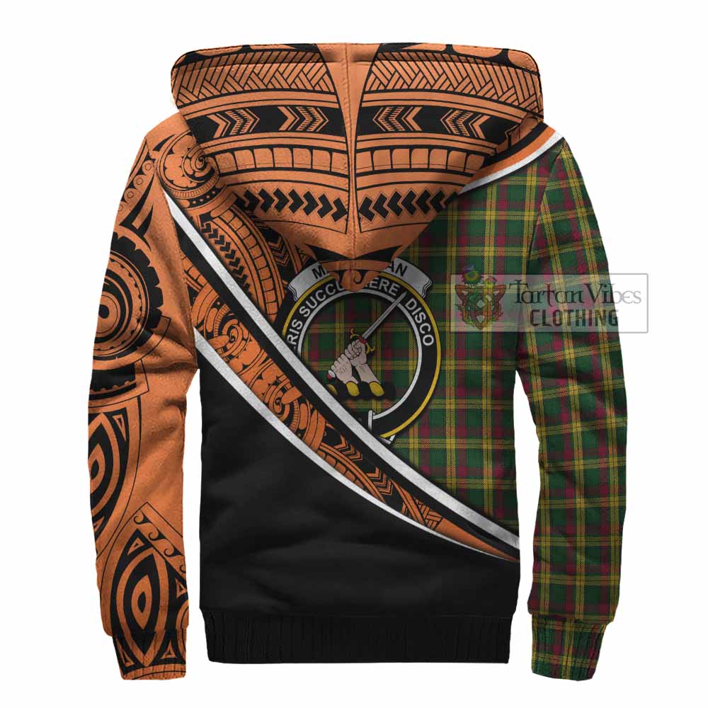 Tartan Vibes Clothing MacMillan (McMillan) Crest Tartan Sherpa Hoodie with Maori Tattoo Style - Orange Version