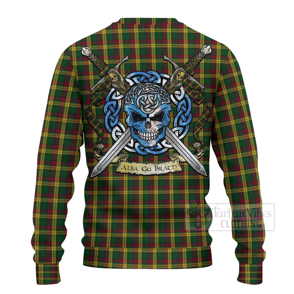 Tartan Vibes Clothing MacMillan (McMillan) Tartan Knitted Sweater with Family Crest Celtic Skull Style