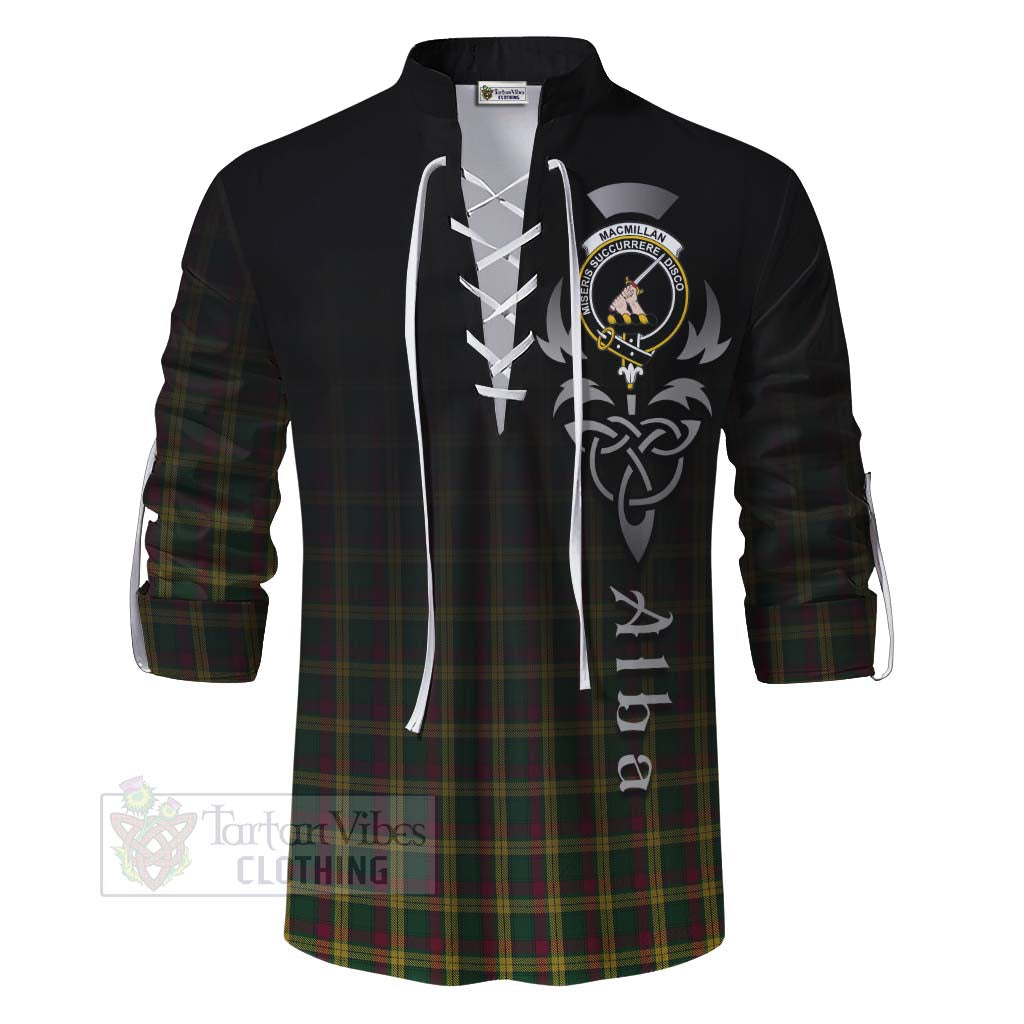 Tartan Vibes Clothing MacMillan (McMillan) Tartan Ghillie Kilt Shirt Featuring Alba Gu Brath Family Crest Celtic Inspired