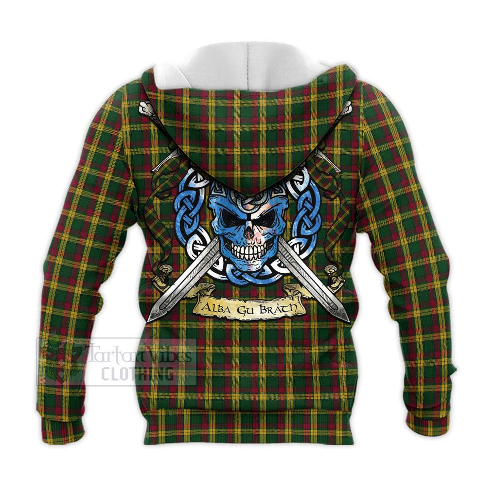 Tartan Vibes Clothing MacMillan (McMillan) Tartan Knitted Hoodie with Family Crest Celtic Skull Style