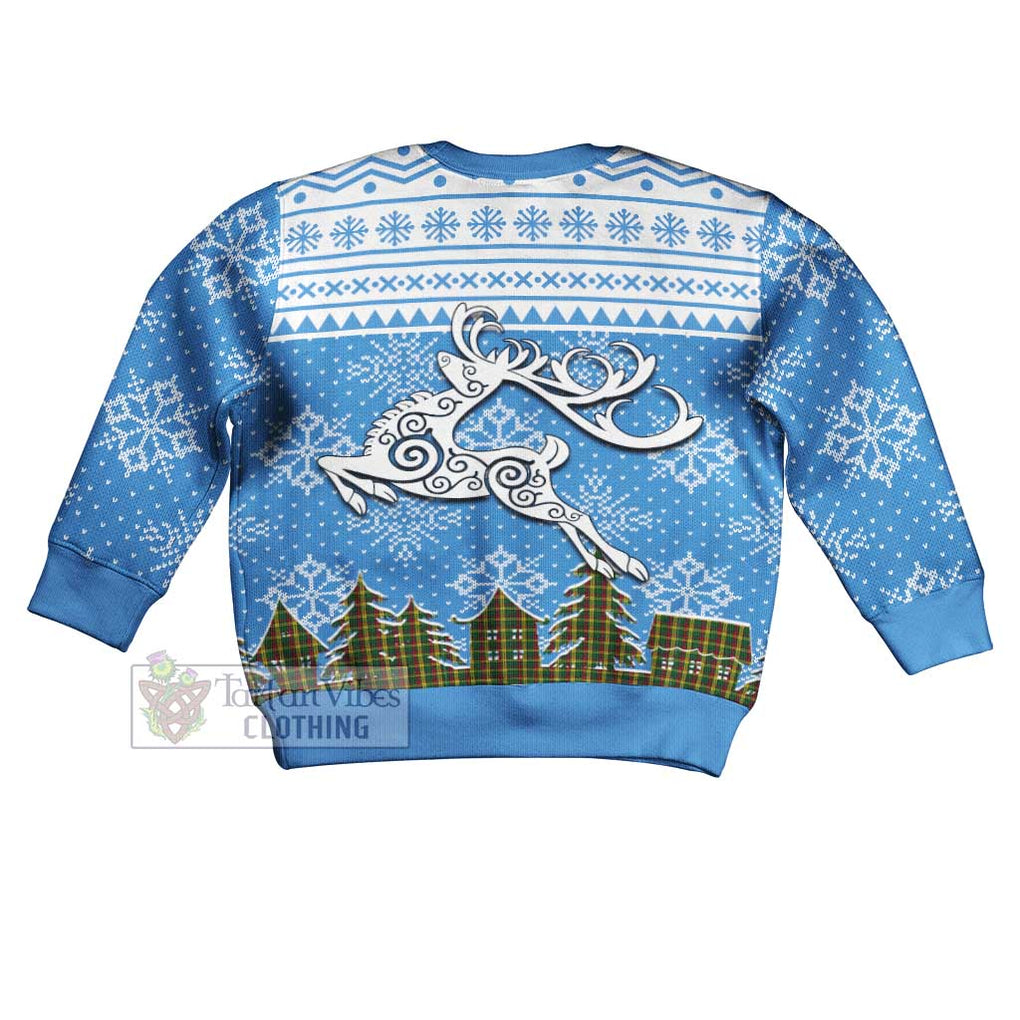 Tartan Vibes Clothing MacMillan (McMillan) Clan Christmas Kid Ugly Sweater with Tartan and Celtic Raindeer Style