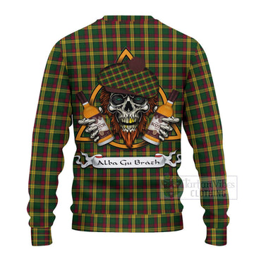 MacMillan (McMillan) Tartan Ugly Sweater with Family Crest and Bearded Skull Holding Bottles of Whiskey