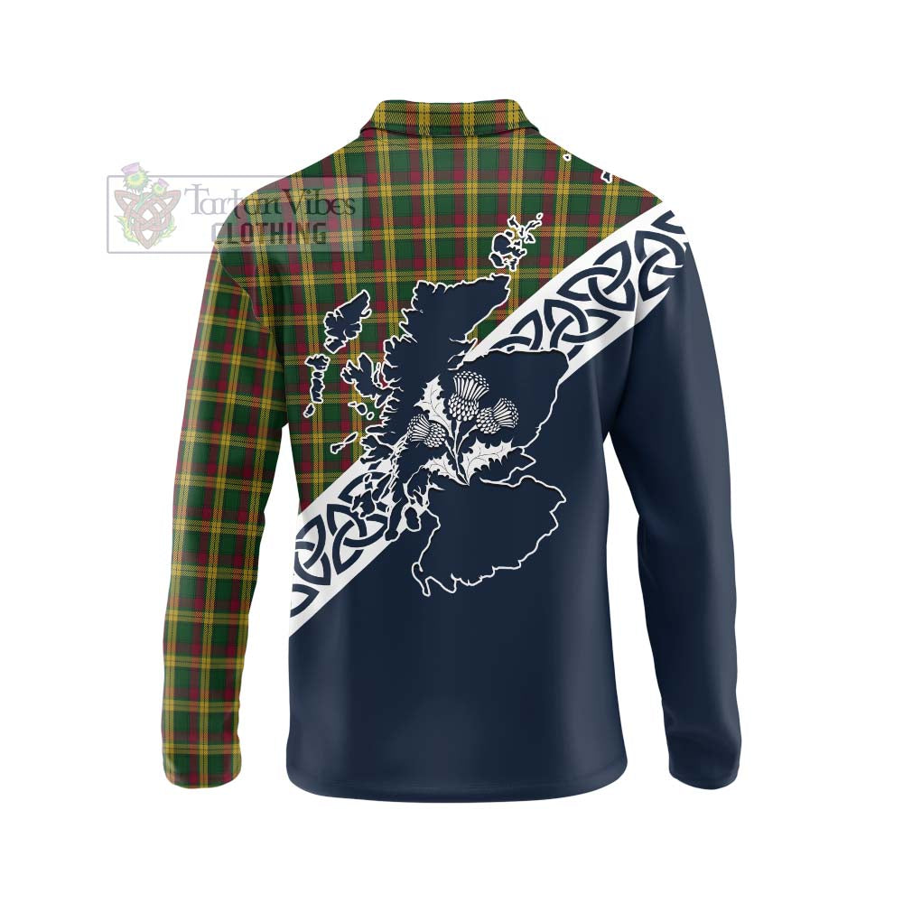 Tartan Vibes Clothing MacMillan (McMillan) Tartan Long Sleeve Polo Shirt Featuring Thistle and Scotland Map