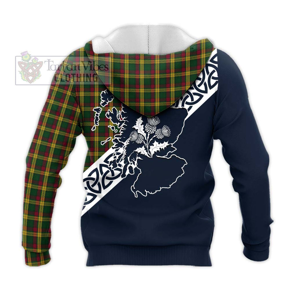 Tartan Vibes Clothing MacMillan (McMillan) Tartan Knitted Hoodie Featuring Thistle and Scotland Map