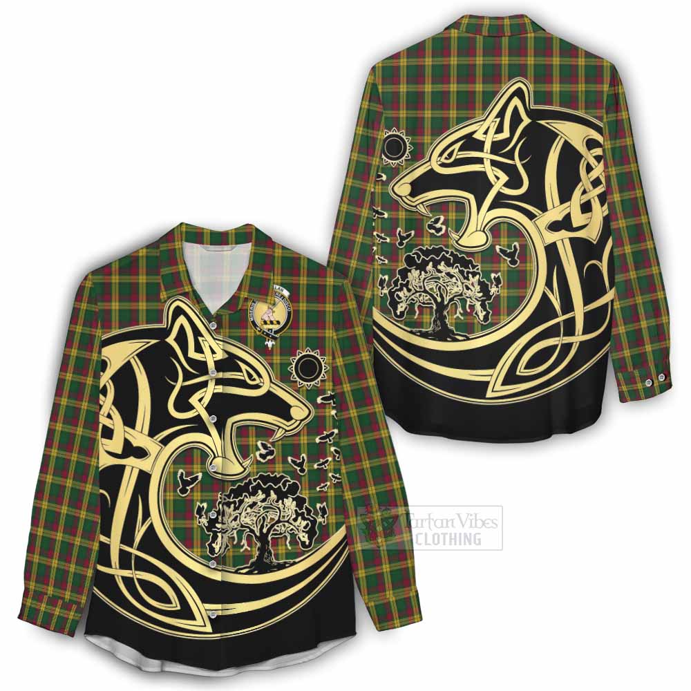 Tartan Vibes Clothing MacMillan (McMillan) Tartan Women's Casual Shirt with Family Crest Celtic Wolf Style