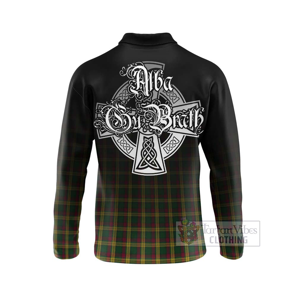 Tartan Vibes Clothing MacMillan (McMillan) Tartan Long Sleeve Polo Shirt Featuring Alba Gu Brath Family Crest Celtic Inspired