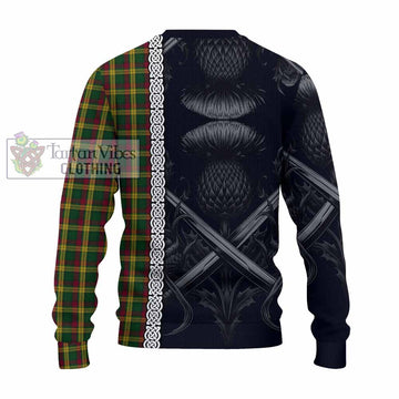 MacMillan (McMillan) Tartan Knitted Sweater with Family Crest Cross Sword Thistle Celtic Vibes