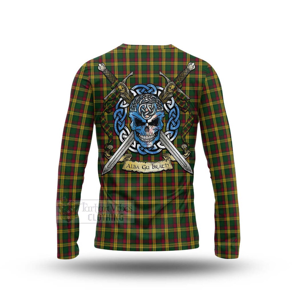 Tartan Vibes Clothing MacMillan (McMillan) Tartan Long Sleeve T-Shirt with Family Crest Celtic Skull Style