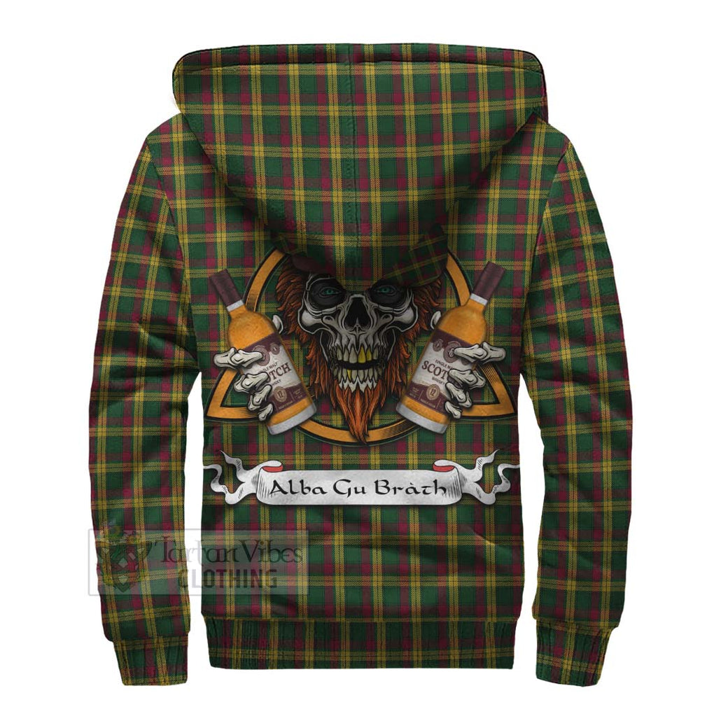 Tartan Vibes Clothing MacMillan (McMillan) Tartan Sherpa Hoodie with Family Crest and Bearded Skull Holding Bottles of Whiskey