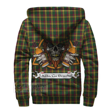 MacMillan (McMillan) Tartan Sherpa Hoodie with Family Crest and Bearded Skull Holding Bottles of Whiskey