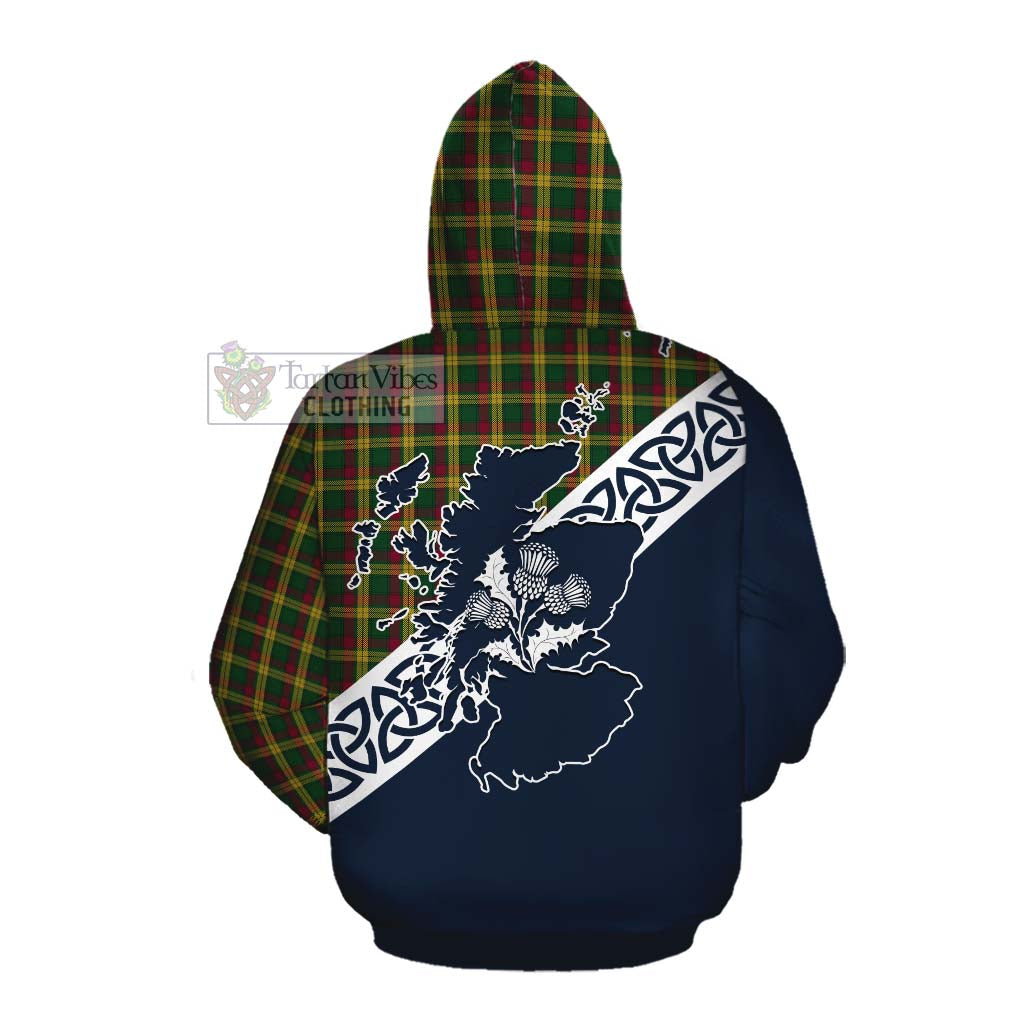 Tartan Vibes Clothing MacMillan (McMillan) Tartan Cotton Hoodie Featuring Thistle and Scotland Map