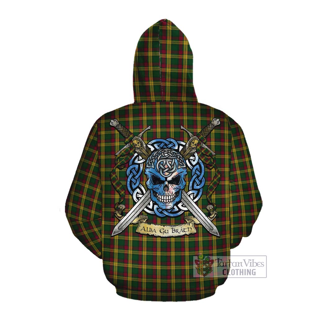 Tartan Vibes Clothing MacMillan (McMillan) Tartan Cotton Hoodie with Family Crest Celtic Skull Style