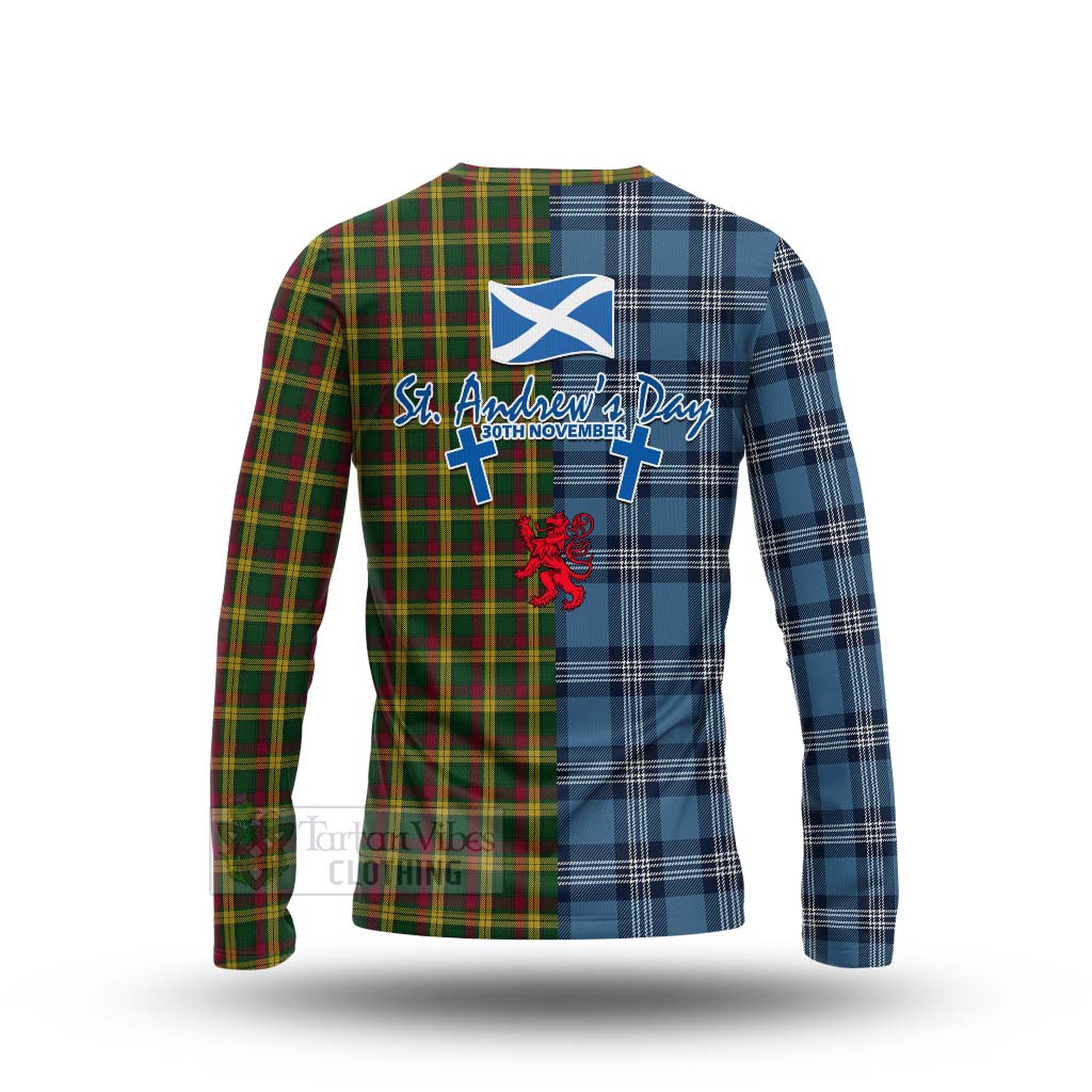 Tartan Vibes Clothing MacMillan (McMillan) Tartan Long Sleeve T-Shirt Happy St. Andrew's Day Half Tartan Style