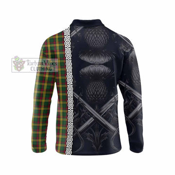 MacMillan (McMillan) Tartan Long Sleeve Polo Shirt with Family Crest Cross Sword Thistle Celtic Vibes