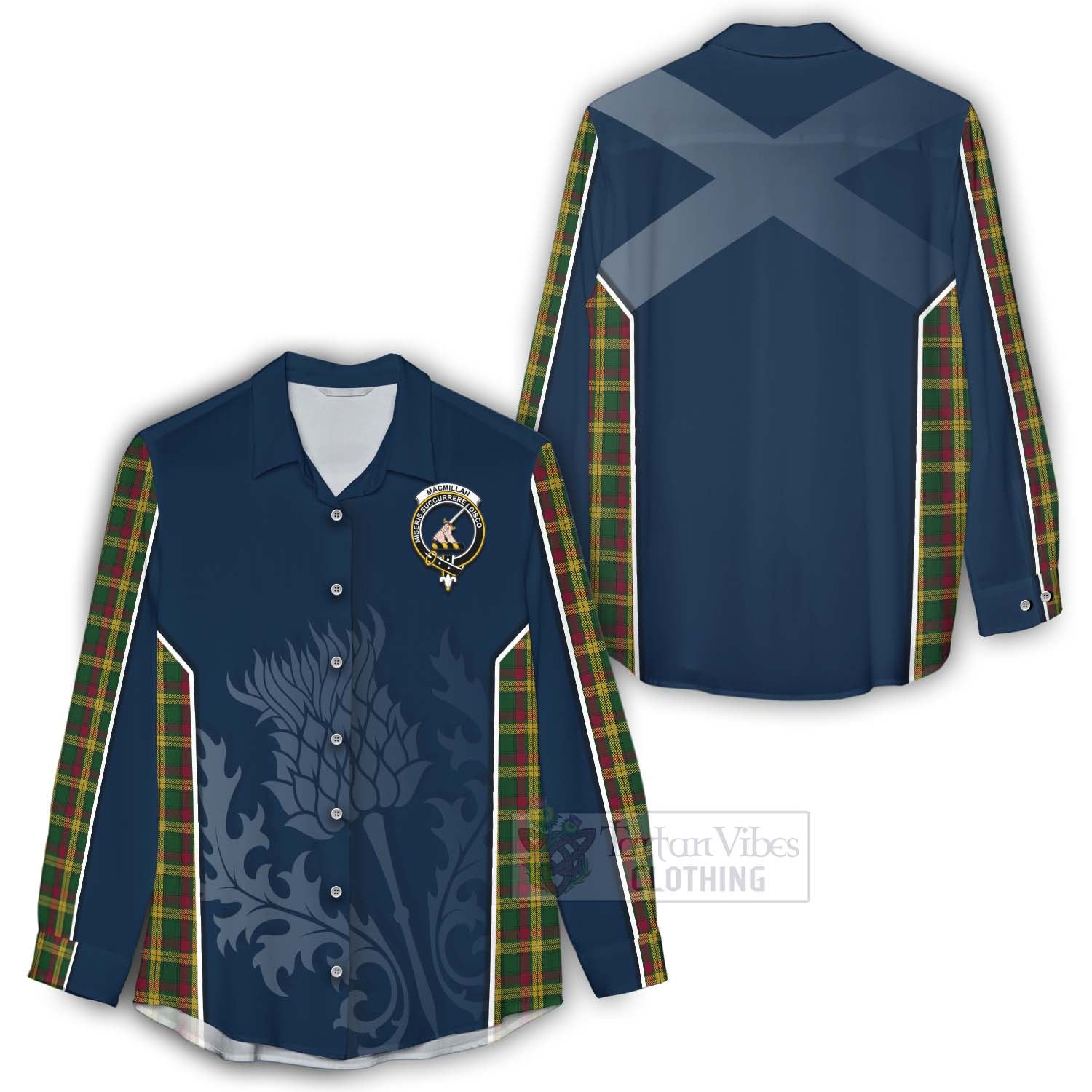 Tartan Vibes Clothing MacMillan (McMillan) Tartan Women's Casual Shirt with Family Crest and Scottish Thistle Vibes Sport Style