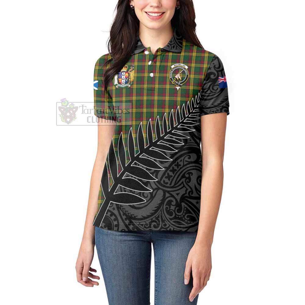 Tartan Vibes Clothing MacMillan (McMillan) Crest Tartan Women's Polo Shirt with New Zealand Silver Fern Half Style