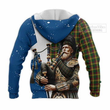 MacMillan (McMillan) Tartan Knitted Hoodie with Family Crest Scottish Bagpiper Vibes