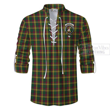 MacMillan (McMillan) Tartan Ghillie Kilt Shirt with Family Crest and Bearded Skull Holding Bottles of Whiskey