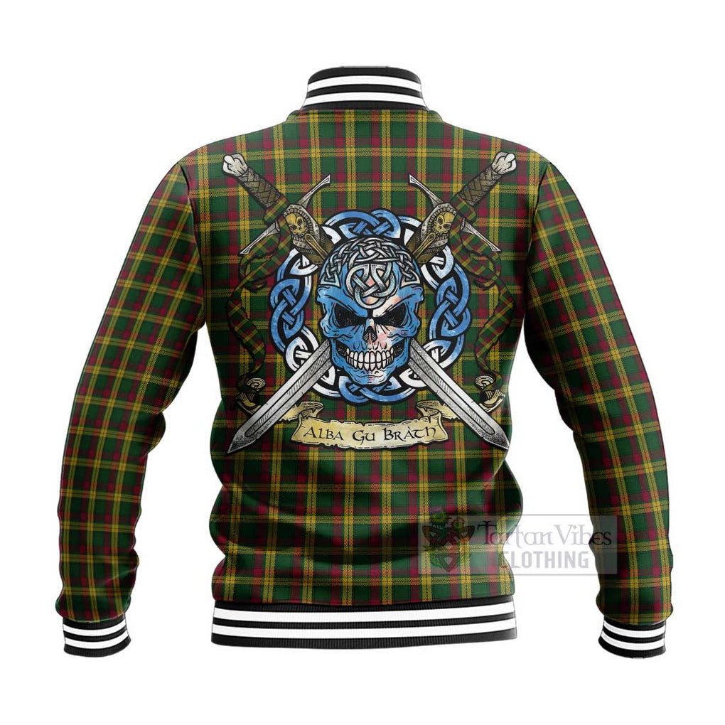 Tartan Vibes Clothing MacMillan (McMillan) Tartan Baseball Jacket with Family Crest Celtic Skull Style