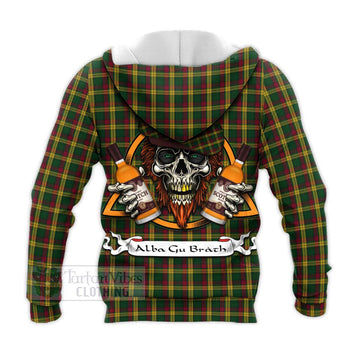 MacMillan (McMillan) Tartan Knitted Hoodie with Family Crest and Bearded Skull Holding Bottles of Whiskey