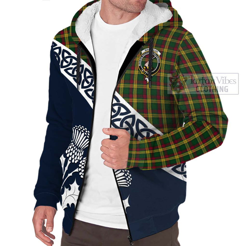 Tartan Vibes Clothing MacMillan (McMillan) Tartan Sherpa Hoodie Featuring Thistle and Scotland Map