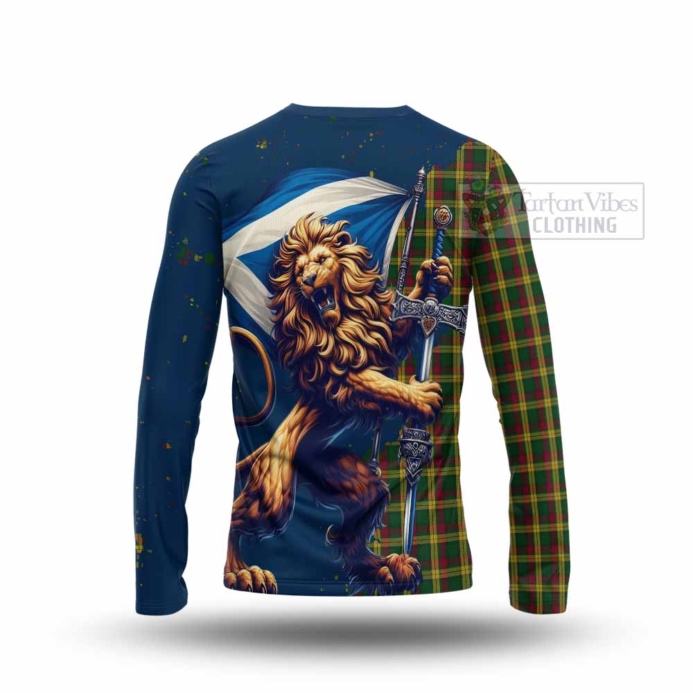 Tartan Vibes Clothing MacMillan (McMillan) Tartan Family Crest Long Sleeve T-Shirt with Scottish Majestic Lion