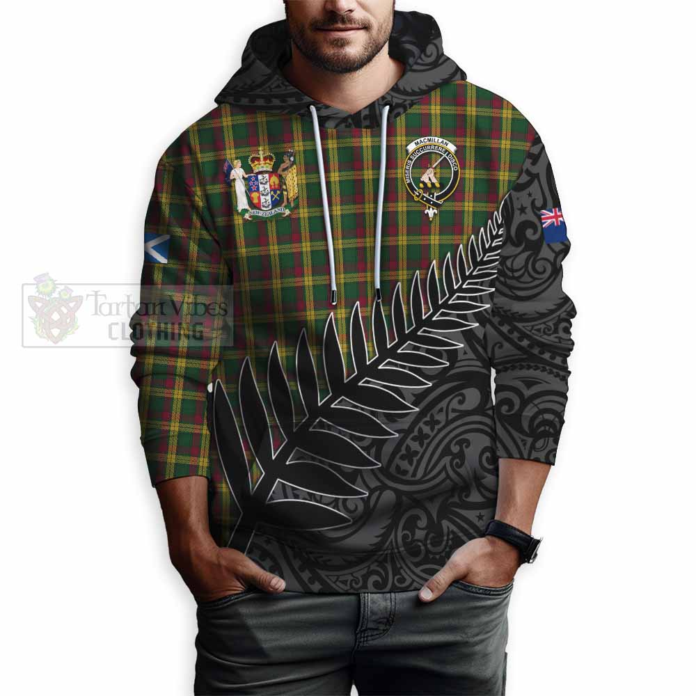 Tartan Vibes Clothing MacMillan (McMillan) Crest Tartan Hoodie with New Zealand Silver Fern Half Style