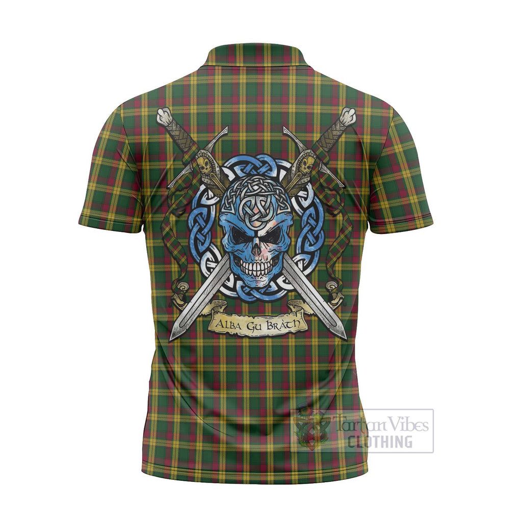 Tartan Vibes Clothing MacMillan (McMillan) Tartan Zipper Polo Shirt with Family Crest Celtic Skull Style