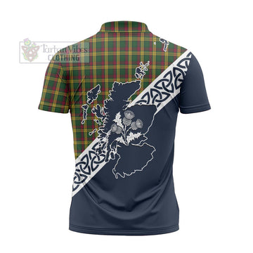 MacMillan (McMillan) Tartan Zipper Polo Shirt Featuring Thistle and Scotland Map