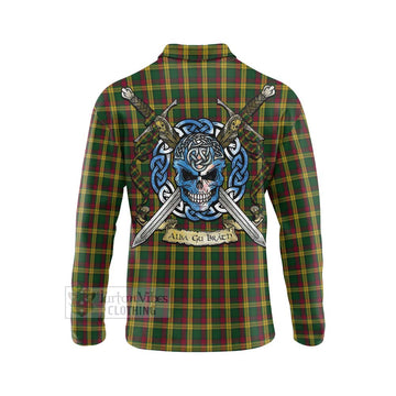 MacMillan (McMillan) Tartan Long Sleeve Polo Shirt with Family Crest Celtic Skull Style