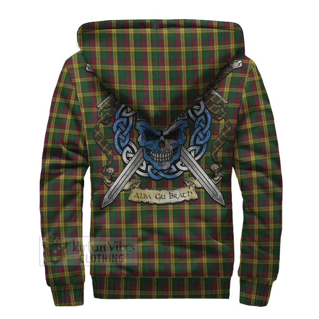 Tartan Vibes Clothing MacMillan (McMillan) Tartan Sherpa Hoodie with Family Crest Celtic Skull Style