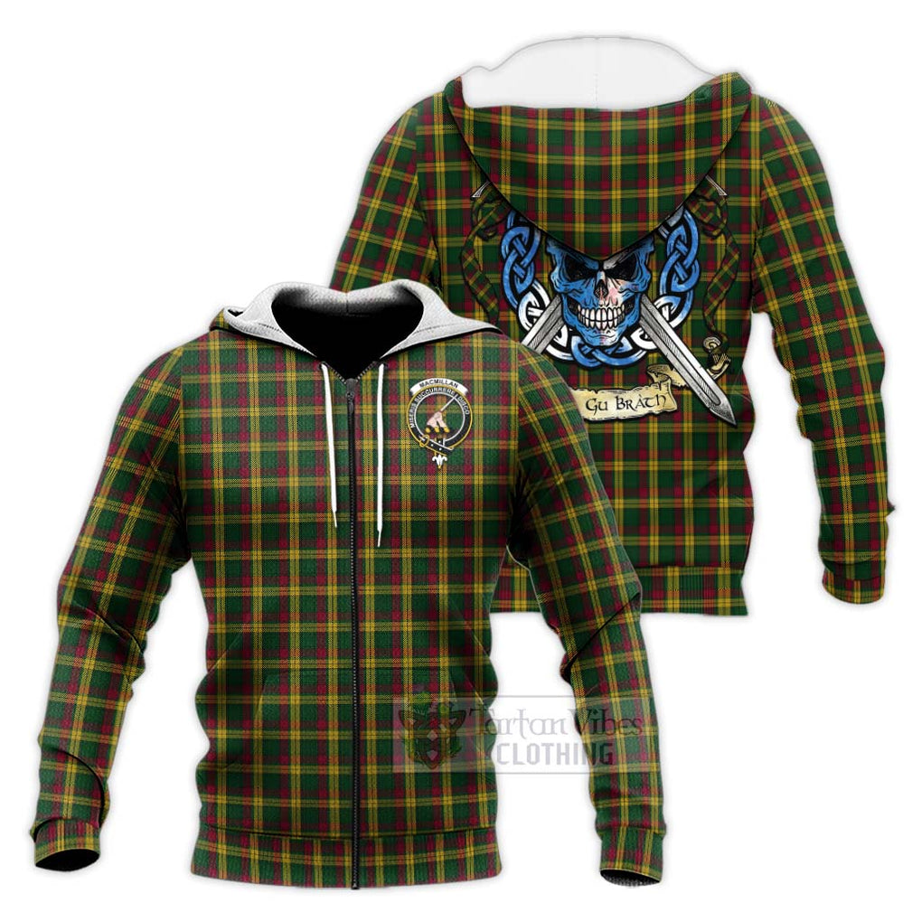 Tartan Vibes Clothing MacMillan (McMillan) Tartan Knitted Hoodie with Family Crest Celtic Skull Style