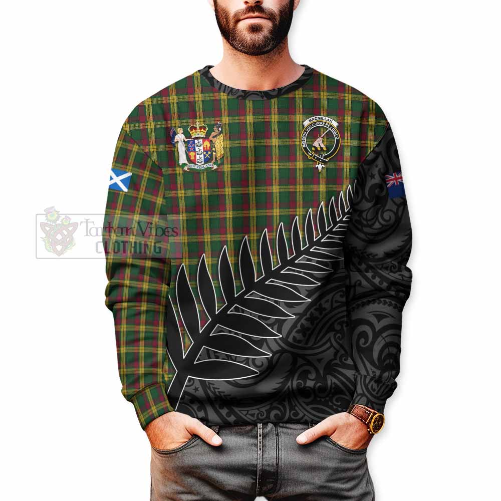 Tartan Vibes Clothing MacMillan (McMillan) Crest Tartan Sweatshirt with New Zealand Silver Fern Half Style