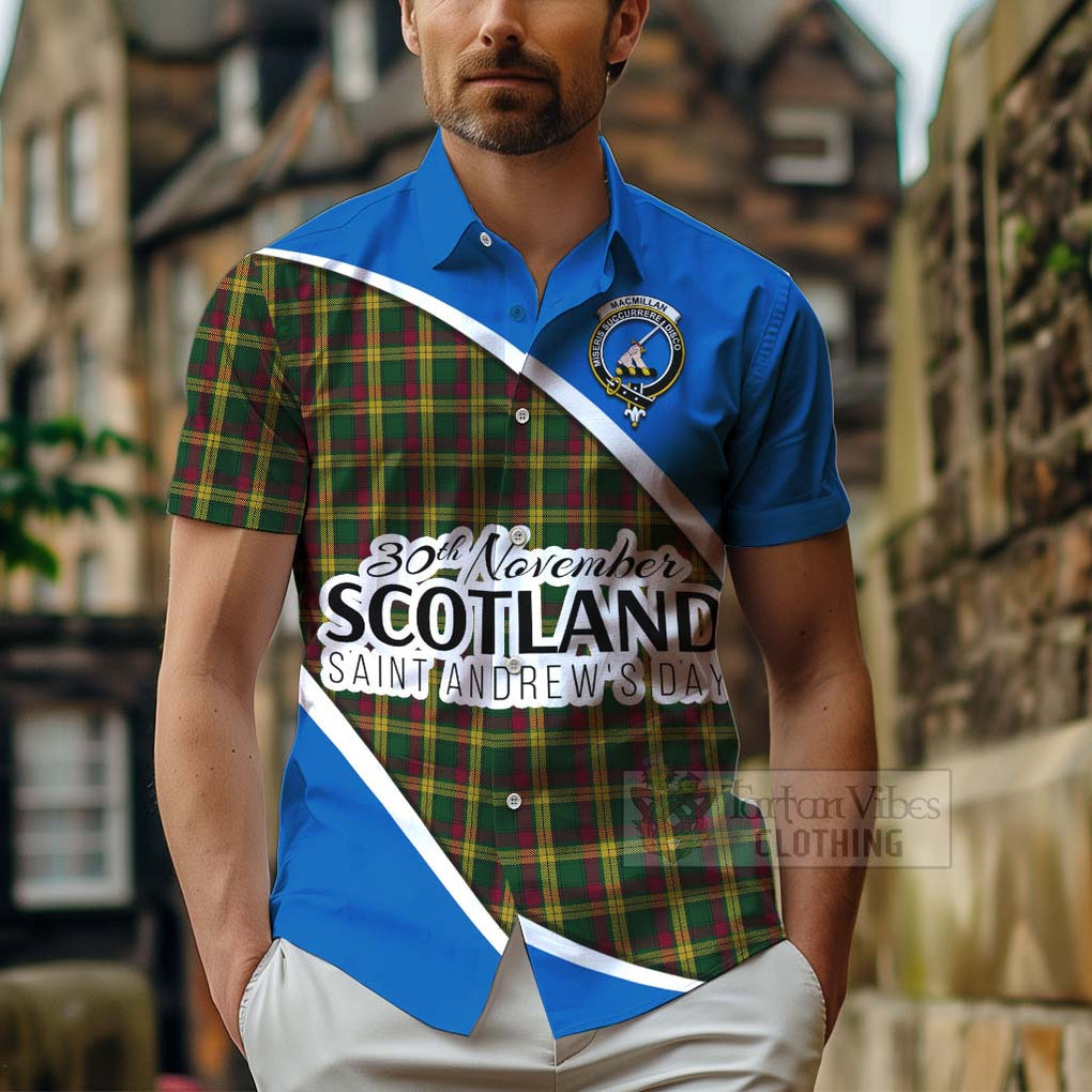 Tartan Vibes Clothing MacMillan (McMillan) Family Crest Tartan Short Sleeve Button Shirt Celebrate Saint Andrew's Day in Style