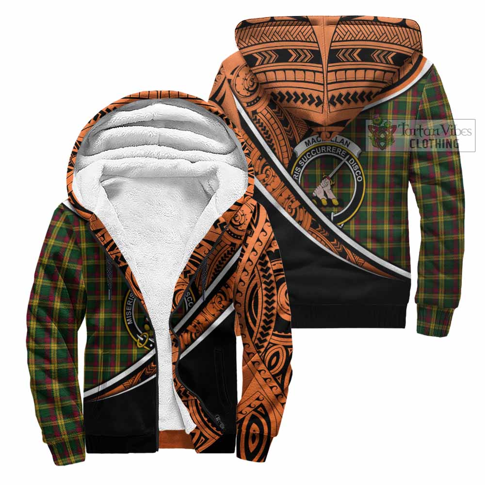 Tartan Vibes Clothing MacMillan (McMillan) Crest Tartan Sherpa Hoodie with Maori Tattoo Style - Orange Version