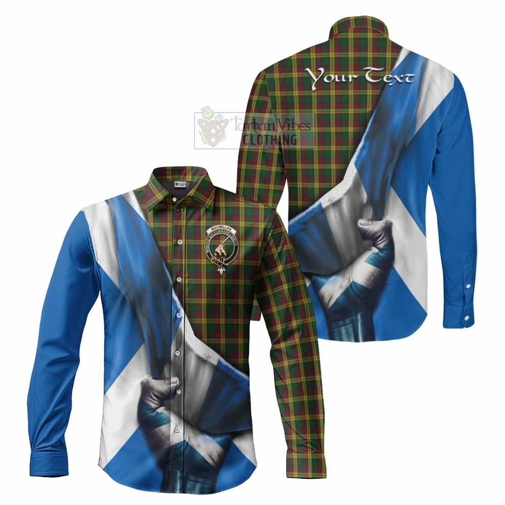 Tartan Vibes Clothing MacMillan (McMillan) Tartan Long Sleeve Button Shirt with Family Crest Scotland Patriotic Style