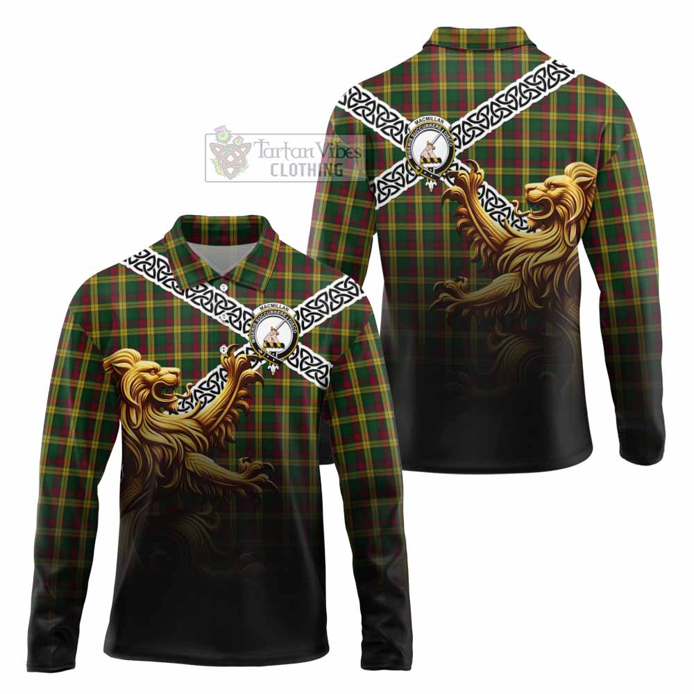 MacMillan (McMillan) Crest Tartan Long Sleeve Polo Shirt with Golden Lion Emblem Celtic Style - Tartan Vibes Clothing